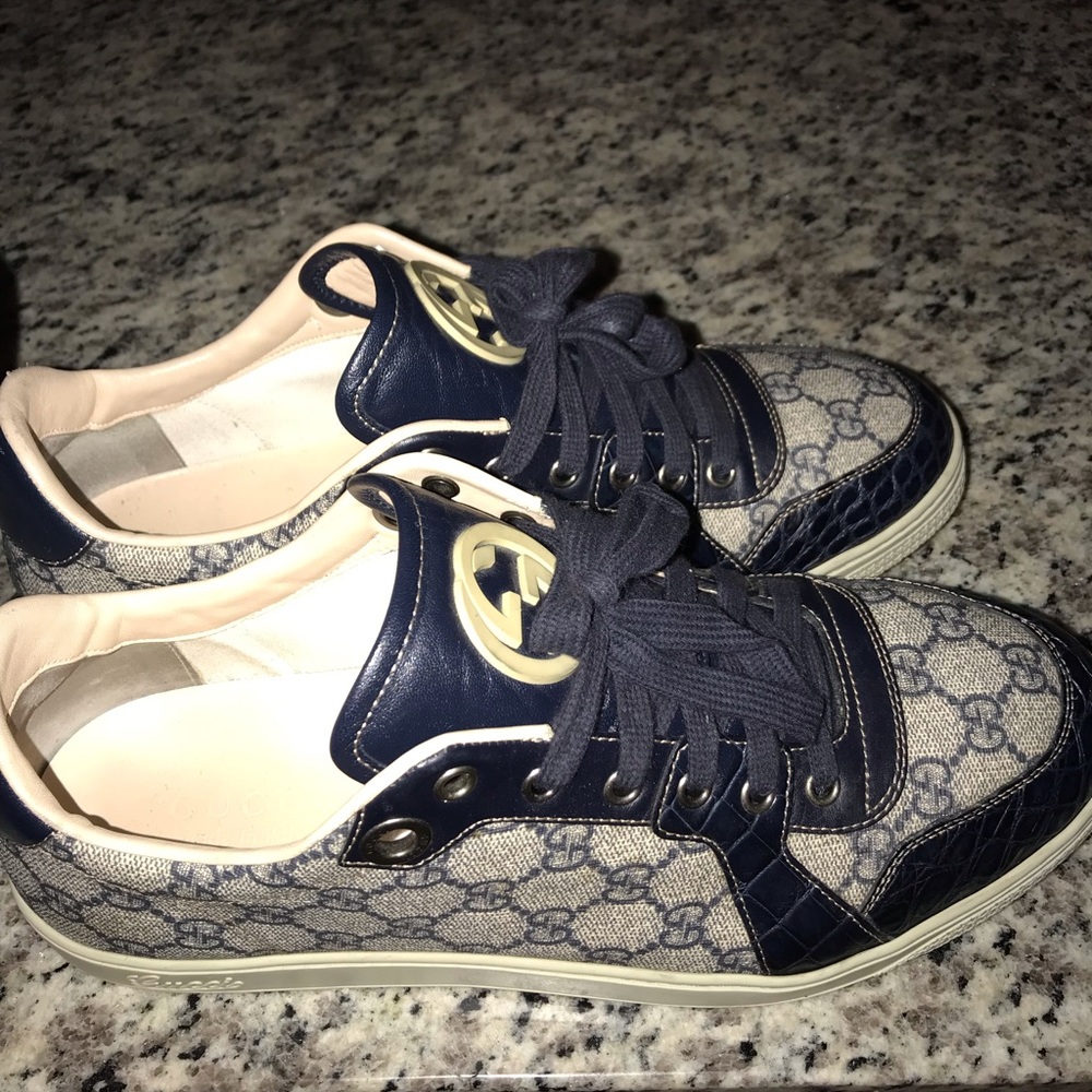 Blue Gucci crocodile shoe